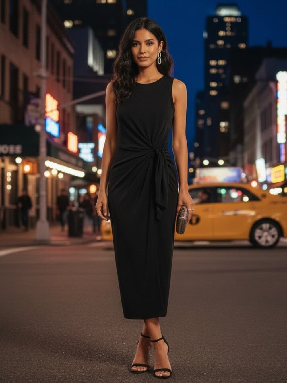 NWT Fifteen Twenty Maddie Side-Knot Midi Dress Navy XL Hemp Organic Cotton